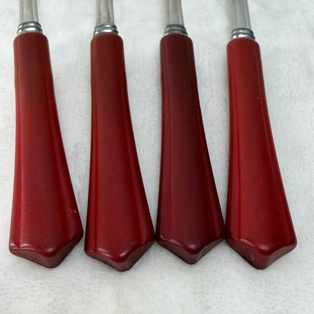 VTG Red Bakelite Handle‎ Dinner Forks Set of 4 Mid Century Retro MCM